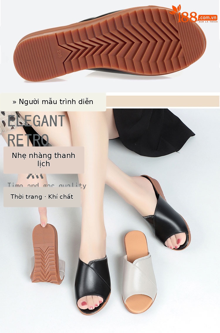 Dép sandal nữ đế bệt quai chữ V da mềm chống trượt — Xám be chi tiết 6