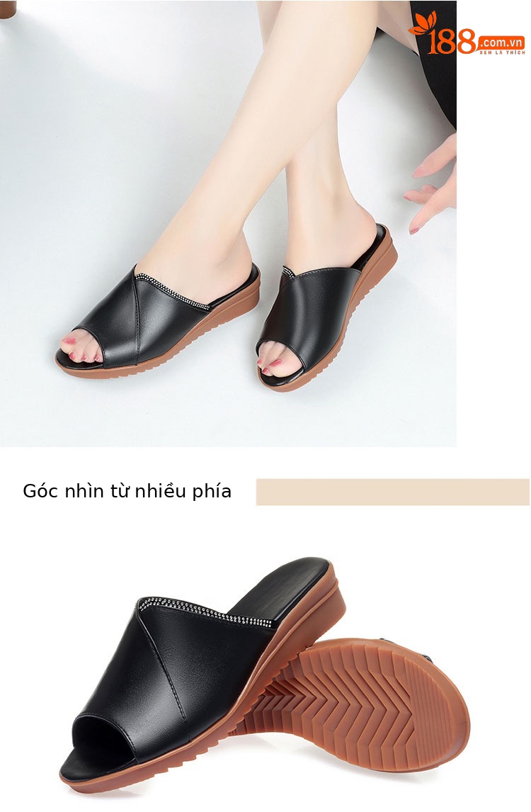 Dép sandal nữ đế bệt quai chữ V da mềm chống trượt — Xám be chi tiết 11