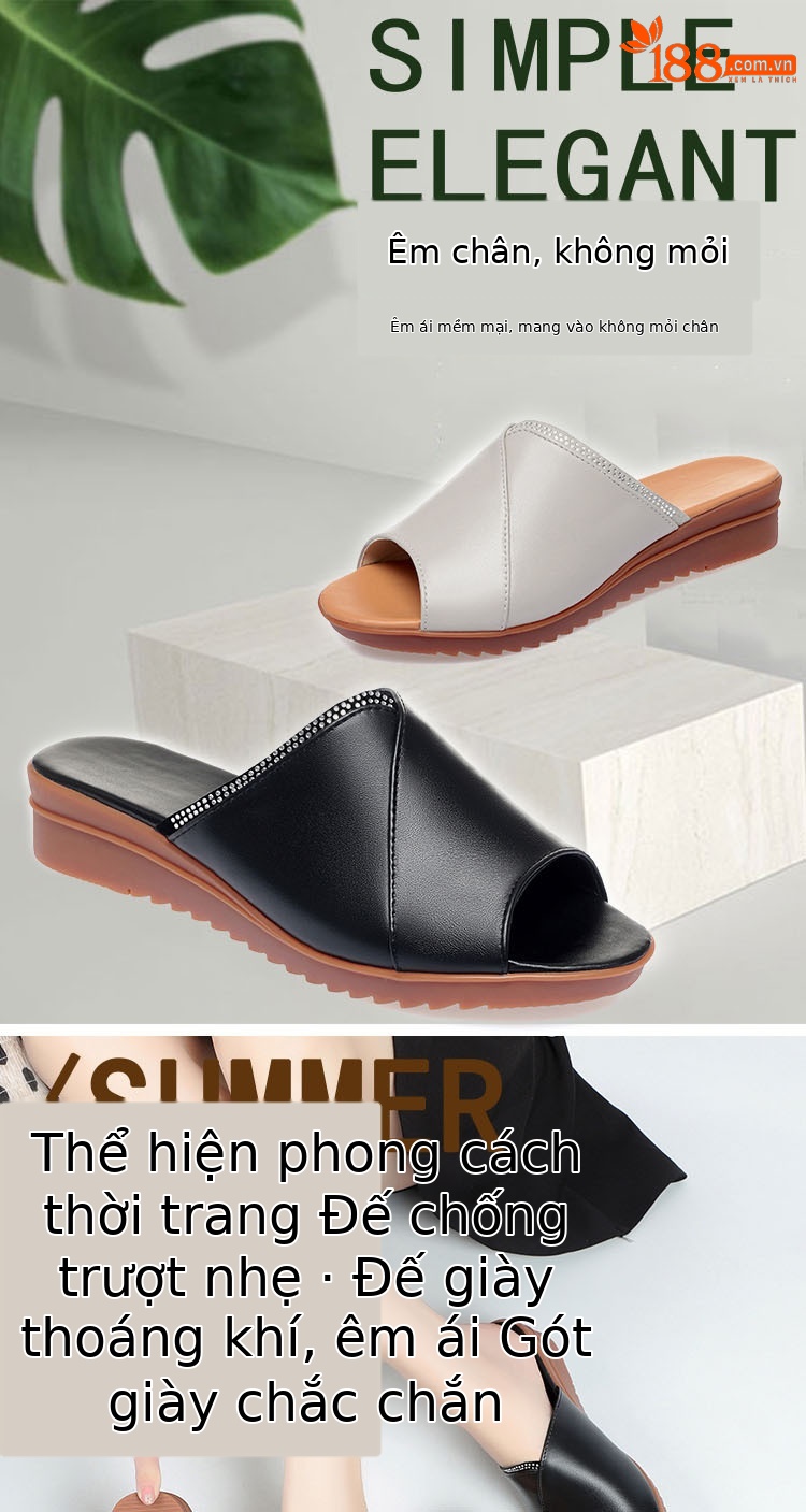 Dép sandal nữ đế bệt quai chữ V da mềm chống trượt — Xám be chi tiết 1