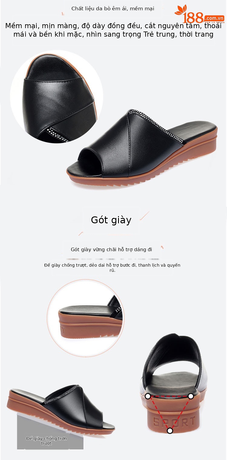 Dép sandal nữ đế bệt quai chữ V da mềm chống trượt — Xám be chi tiết 4