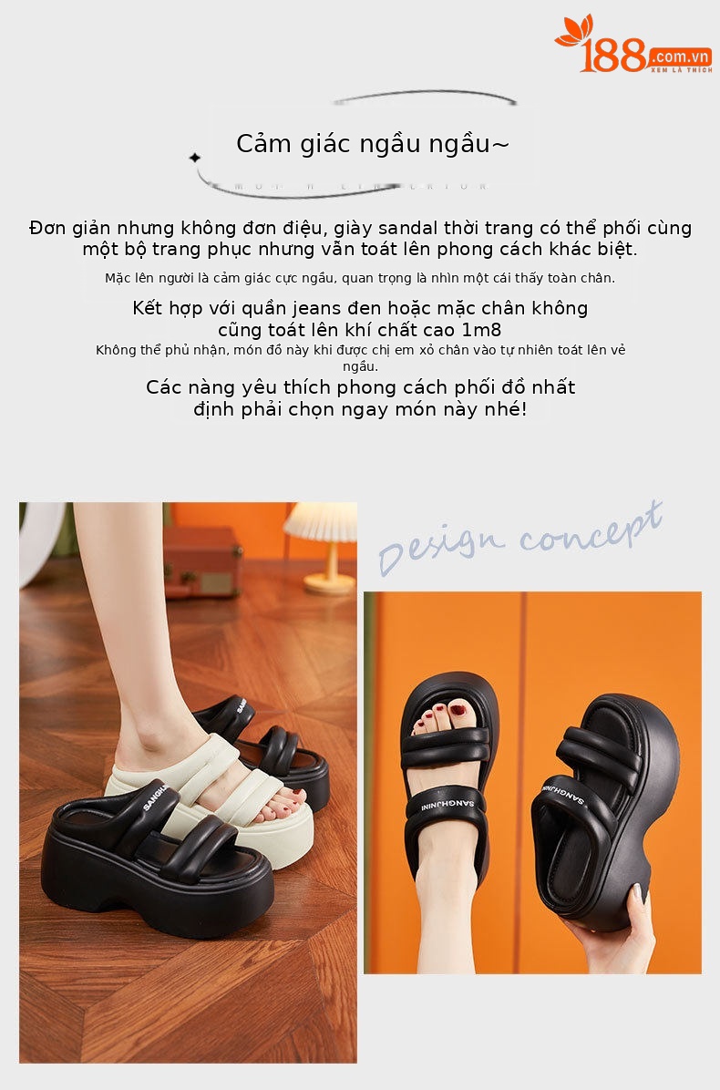 Dép sandal nữ quai chữ V đơn giản phong cách châu Âu — Đen, Len nguyên chất chi tiết 4