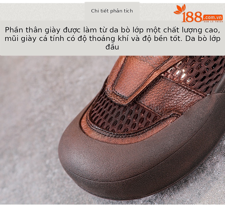 Boot Martin lưới mùa hè da bò thật cổ cao ôm bắp chân — Màu nâu chi tiết 4