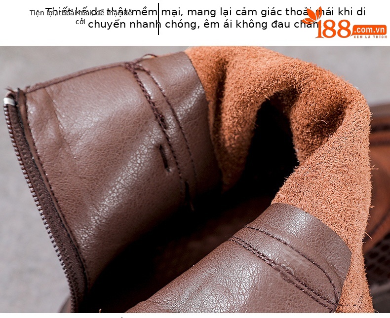 Boot Martin lưới mùa hè da bò thật cổ cao ôm bắp chân — Màu nâu chi tiết 6