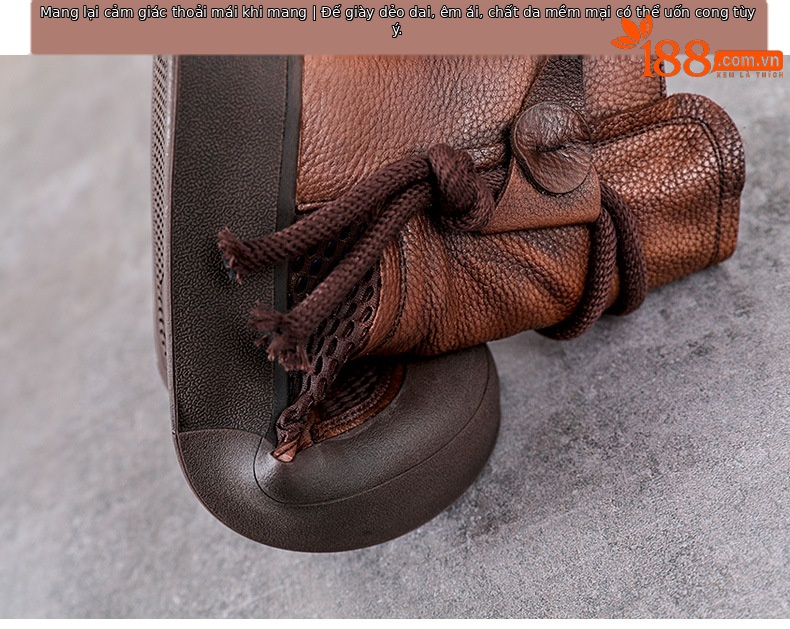 Boot Martin lưới mùa hè da bò thật cổ cao ôm bắp chân — Màu nâu chi tiết 8