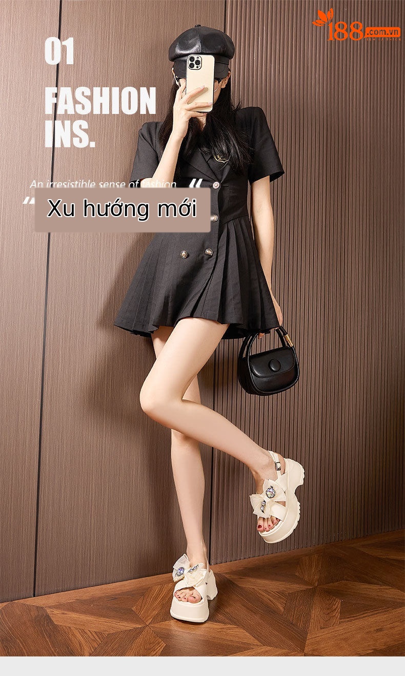 Dép sandal nữ quai chữ V đơn giản đế bệt PU — Đen, Len nguyên chất chi tiết 2