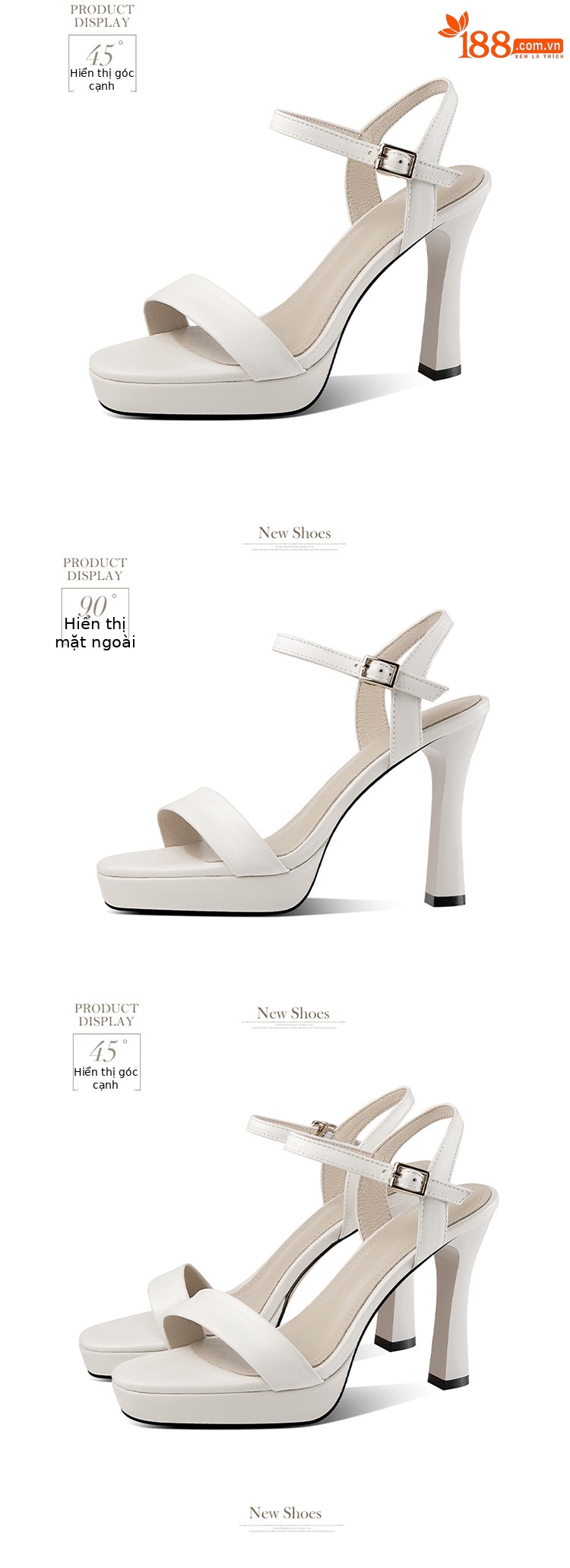 Sandal cao gót nữ quai ngang hở ngón da bò thật gót 10 cm — Màu đen chi tiết 8