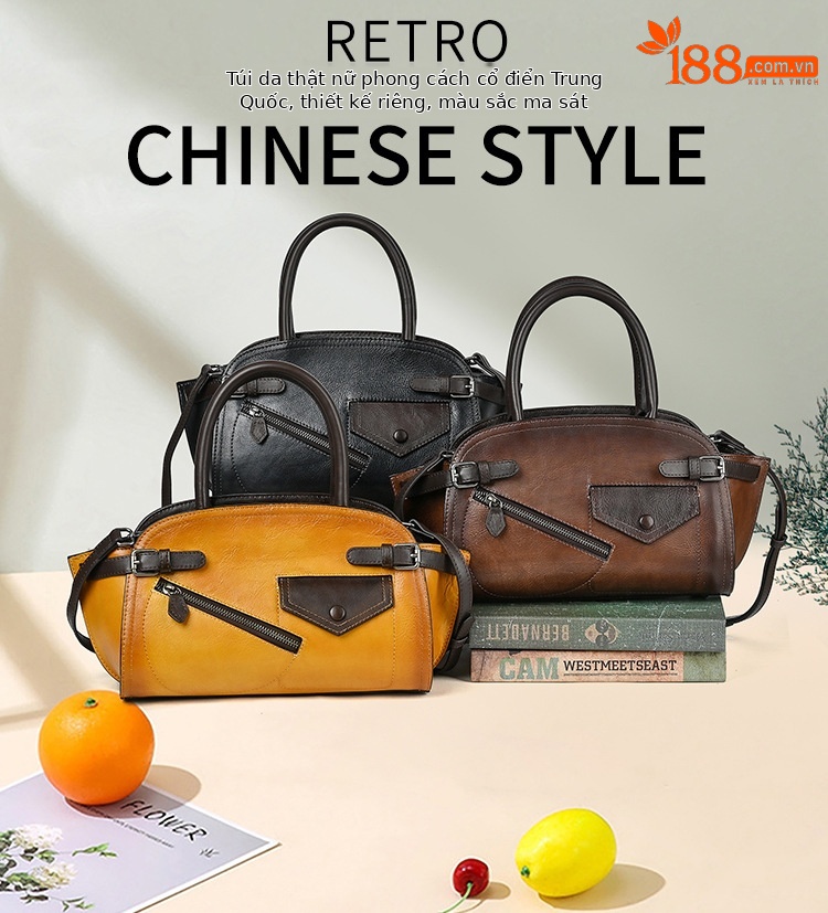 Túi xách tay nữ da bò cổ điển phong cách Trung Quốc, quai xách tay chắc chắn — Xám cổ điển chi tiết 1