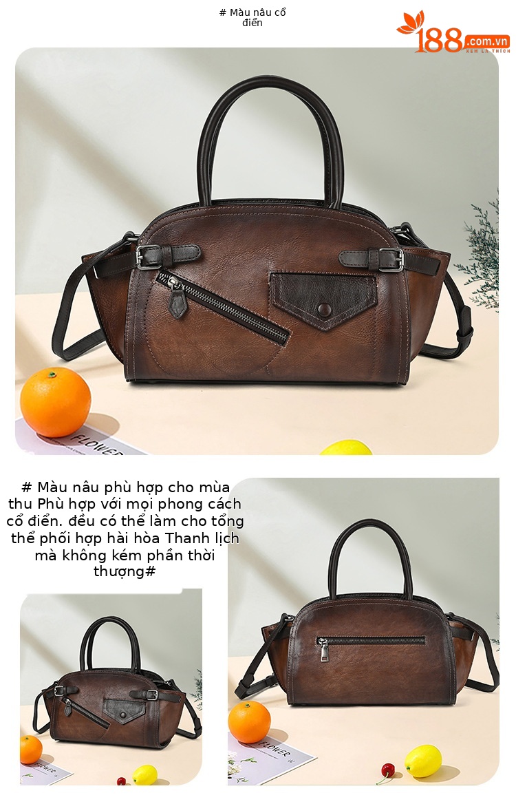 Túi xách tay nữ da bò cổ điển phong cách Trung Quốc, quai xách tay chắc chắn — Xám cổ điển chi tiết 13