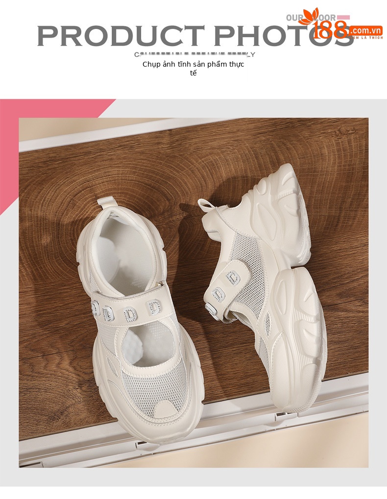 Giày sandal thể thao nữ đế xuồng dày lưới thoáng khí phong cách giày bố — Màu be 1990, 1990 màu đen chi tiết 9