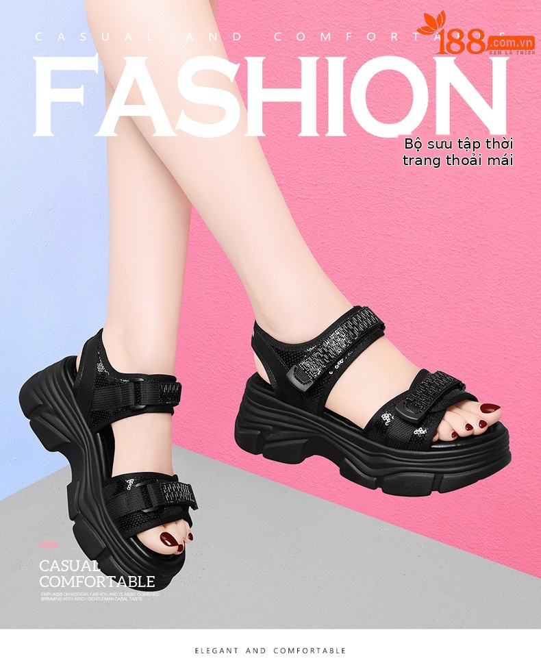 Sandal thể thao nữ đế dày Velcro mùa hè 2024 — Màu be 1968, 1968 màu đen chi tiết 3