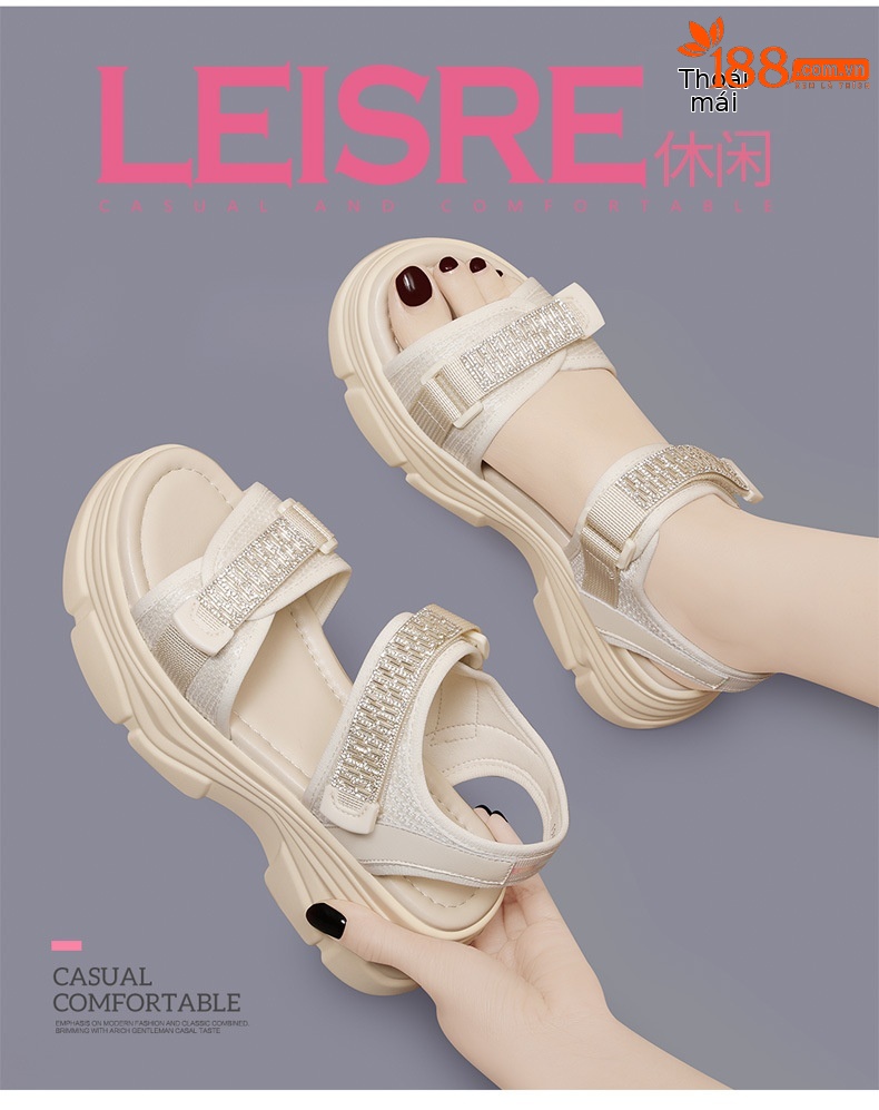 Sandal thể thao nữ đế dày Velcro mùa hè 2024 — Màu be 1968, 1968 màu đen chi tiết 4