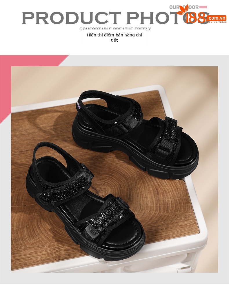 Sandal thể thao nữ đế dày Velcro mùa hè 2024 — Màu be 1968, 1968 màu đen chi tiết 5