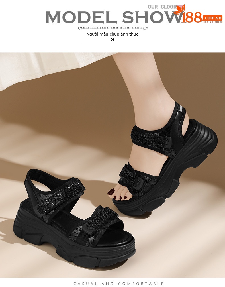 Sandal thể thao nữ đế dày Velcro mùa hè 2024 — Màu be 1968, 1968 màu đen chi tiết 6