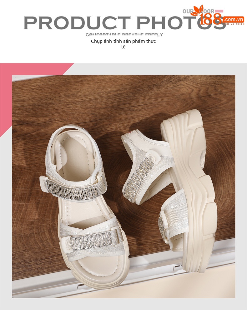 Sandal thể thao nữ đế dày Velcro mùa hè 2024 — Màu be 1968, 1968 màu đen chi tiết 10