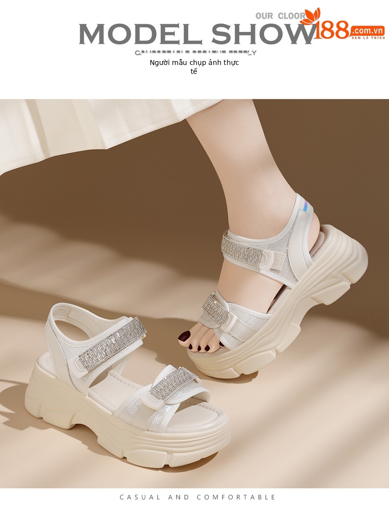 Sandal thể thao nữ đế dày Velcro mùa hè 2024 — Màu be 1968, 1968 màu đen chi tiết 11