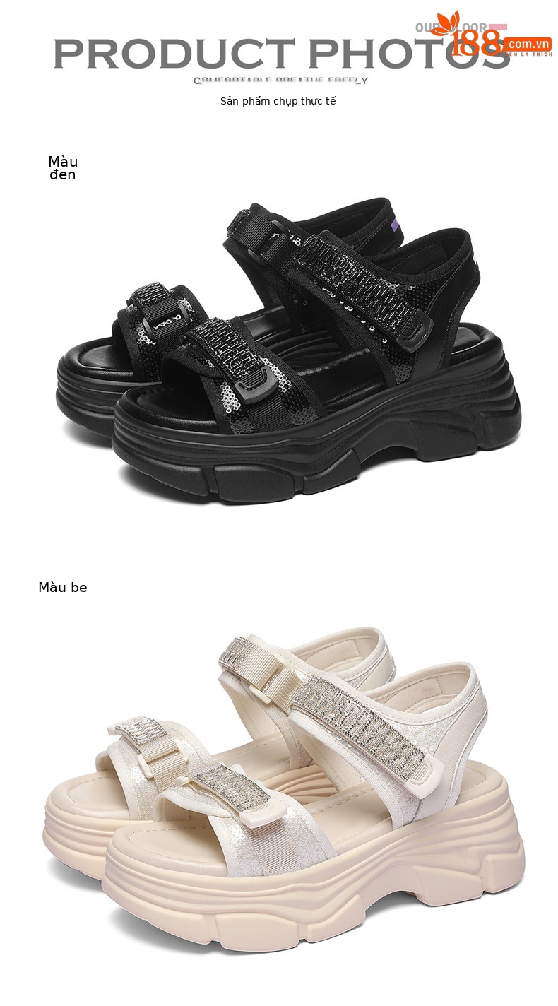 Sandal thể thao nữ đế dày Velcro mùa hè 2024 — Màu be 1968, 1968 màu đen chi tiết 15