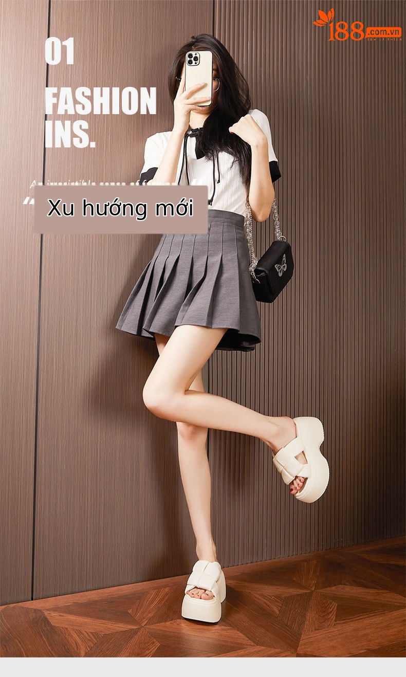 Sandal nữ đế xuồng rộng gót 6 cm mũi tròn — Đen, Len nguyên chất chi tiết 2