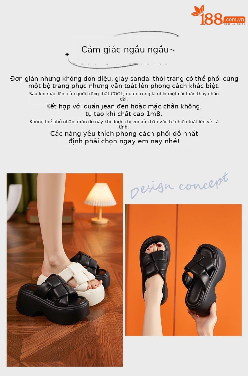 Sandal nữ đế xuồng rộng gót 6 cm mũi tròn — Đen, Len nguyên chất chi tiết 4