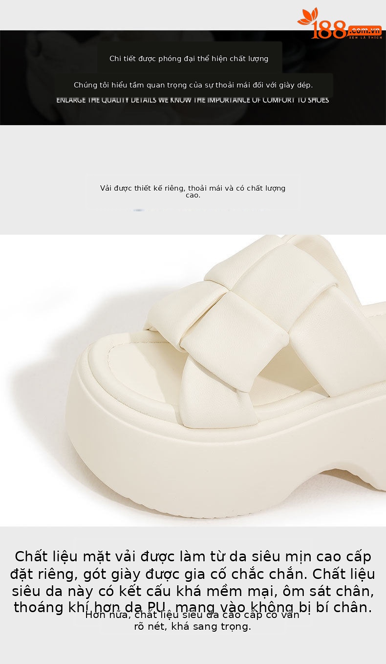 Sandal nữ đế xuồng rộng gót 6 cm mũi tròn — Đen, Len nguyên chất chi tiết 6