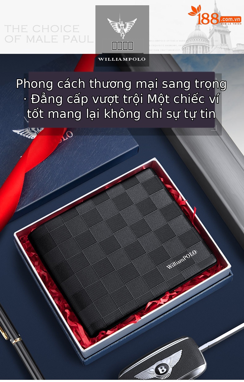 Ví nam gập mini da bò kẻ sọc Emperor Paul 2024 chi tiết 1