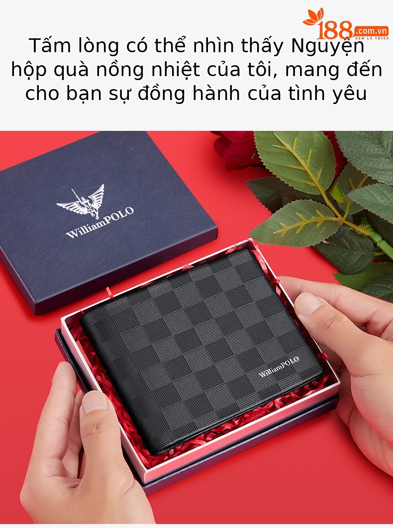 Ví nam gập mini da bò kẻ sọc Emperor Paul 2024 chi tiết 5