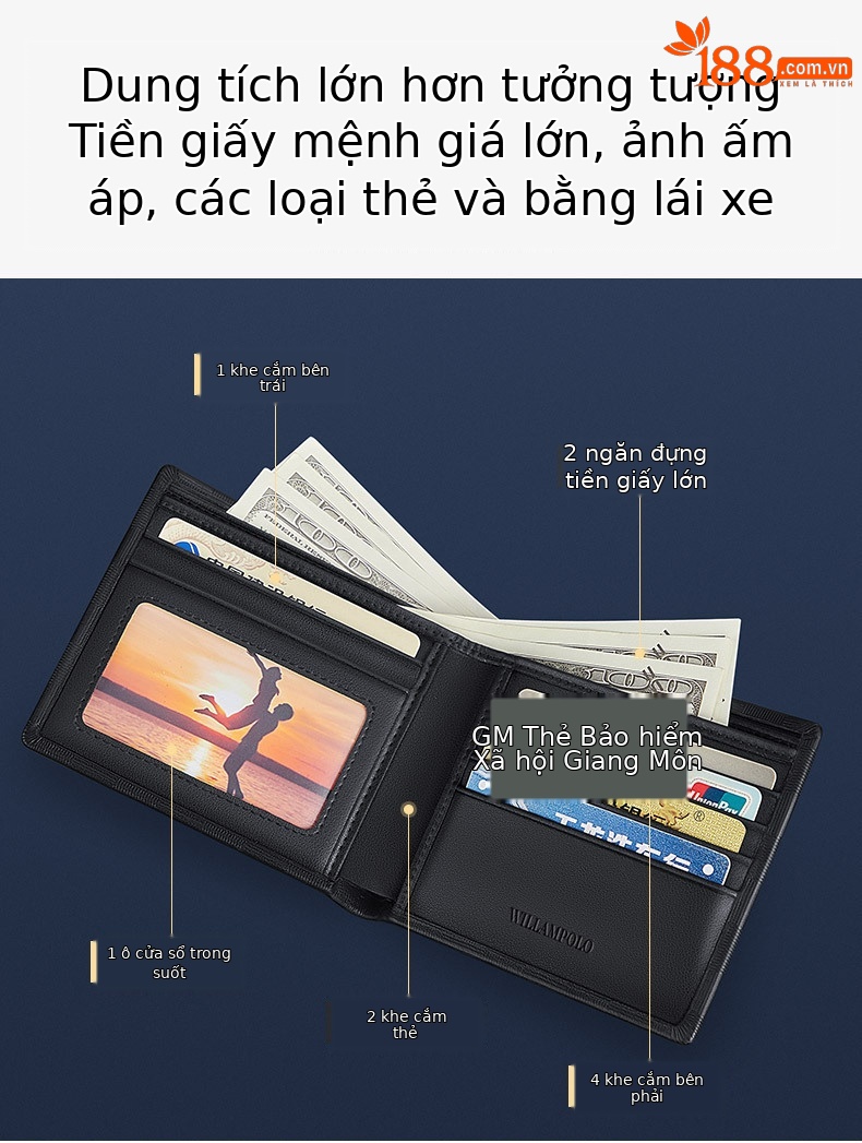 Ví nam gập mini da bò kẻ sọc Emperor Paul 2024 chi tiết 6
