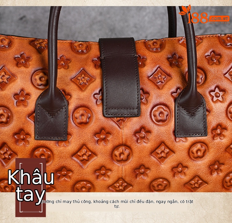 Túi xách nữ da thật dập nổi phong cách Trung Hoa cổ điển 33×10×19 cm — Xanh lá cổ điển chi tiết 10