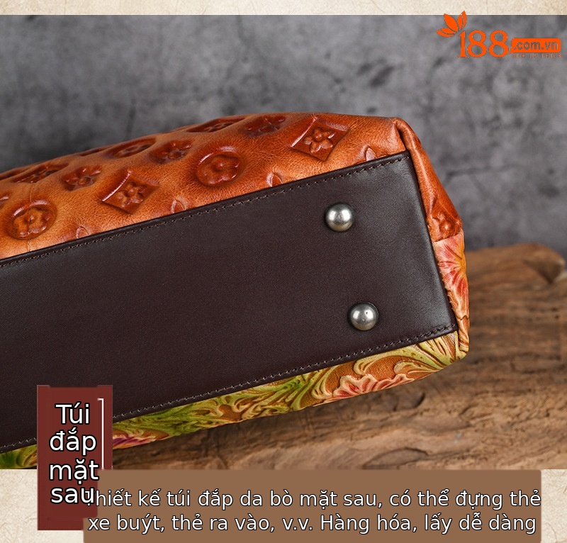 Túi xách nữ da thật dập nổi phong cách Trung Hoa cổ điển 33×10×19 cm — Xanh lá cổ điển chi tiết 14