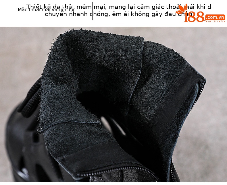 Boot nữ da bò cổ ngắn hở mũi đế cao kiểu La Mã — Màu đen chi tiết 6