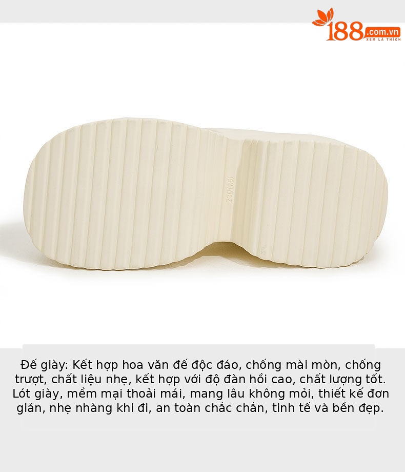 Sandal nữ đế dày platform mũi tròn quai chữ V — Len sạch, Đen chi tiết 7