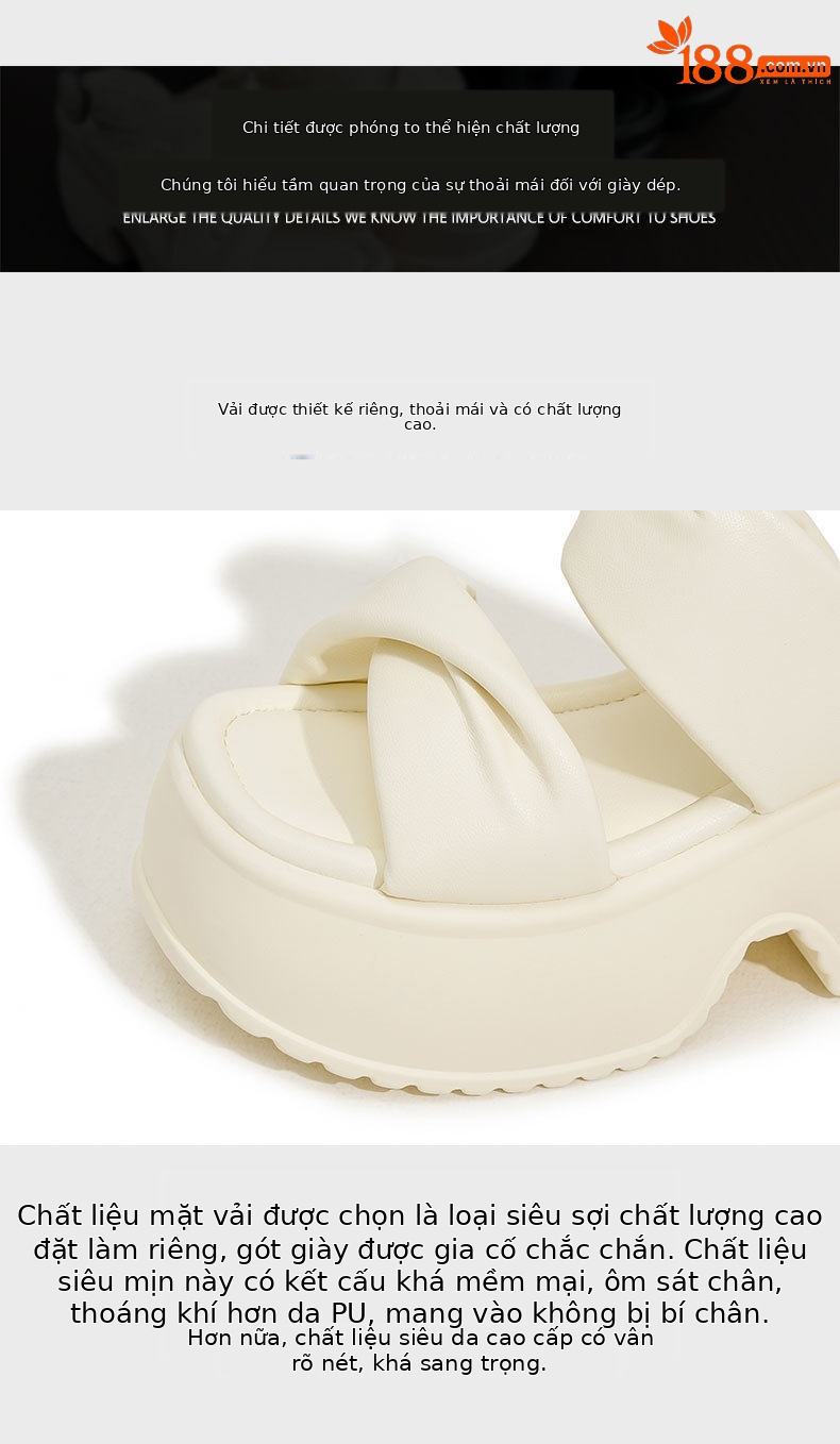 Sandal nữ đế dày platform mũi tròn quai chữ V — Len sạch, Đen chi tiết 6
