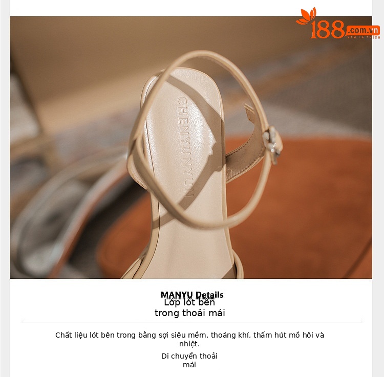 Sandal cao gót nữ hở mũi đế thô chống thấm mùa hè — Màu trà sữa chi tiết 4