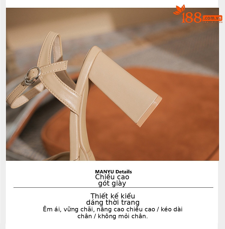 Sandal cao gót nữ hở mũi đế thô chống thấm mùa hè — Màu trà sữa chi tiết 5