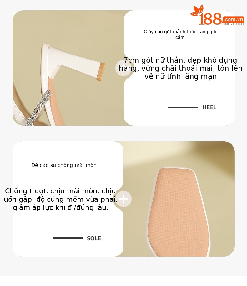 Giày sandal cao gót nữ mũi vuông gót dày, phong cách mới, đính kim cương giả, lưng mũi rỗng — Màu hồng nude chi tiết 3