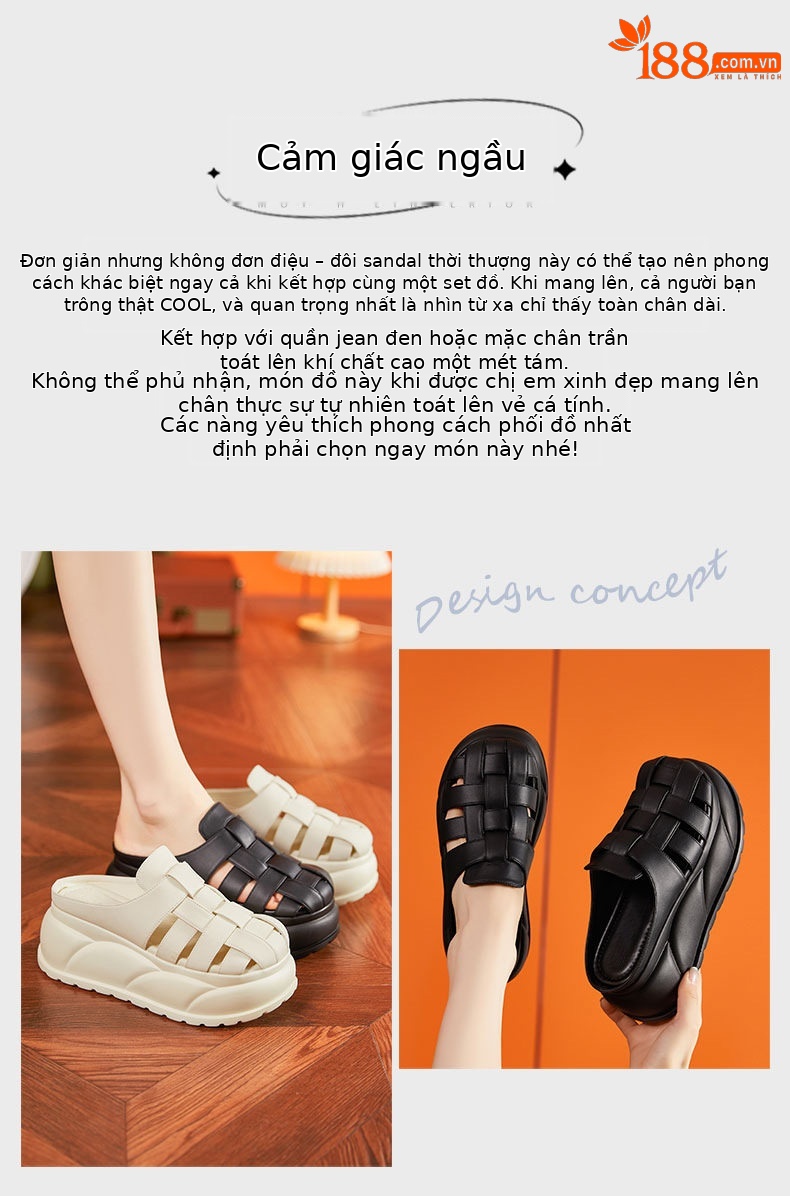 Dép sandal nữ xỏ ngón đế bệt đan sợi phong cách La Mã — Đen, Len nguyên chất chi tiết 4