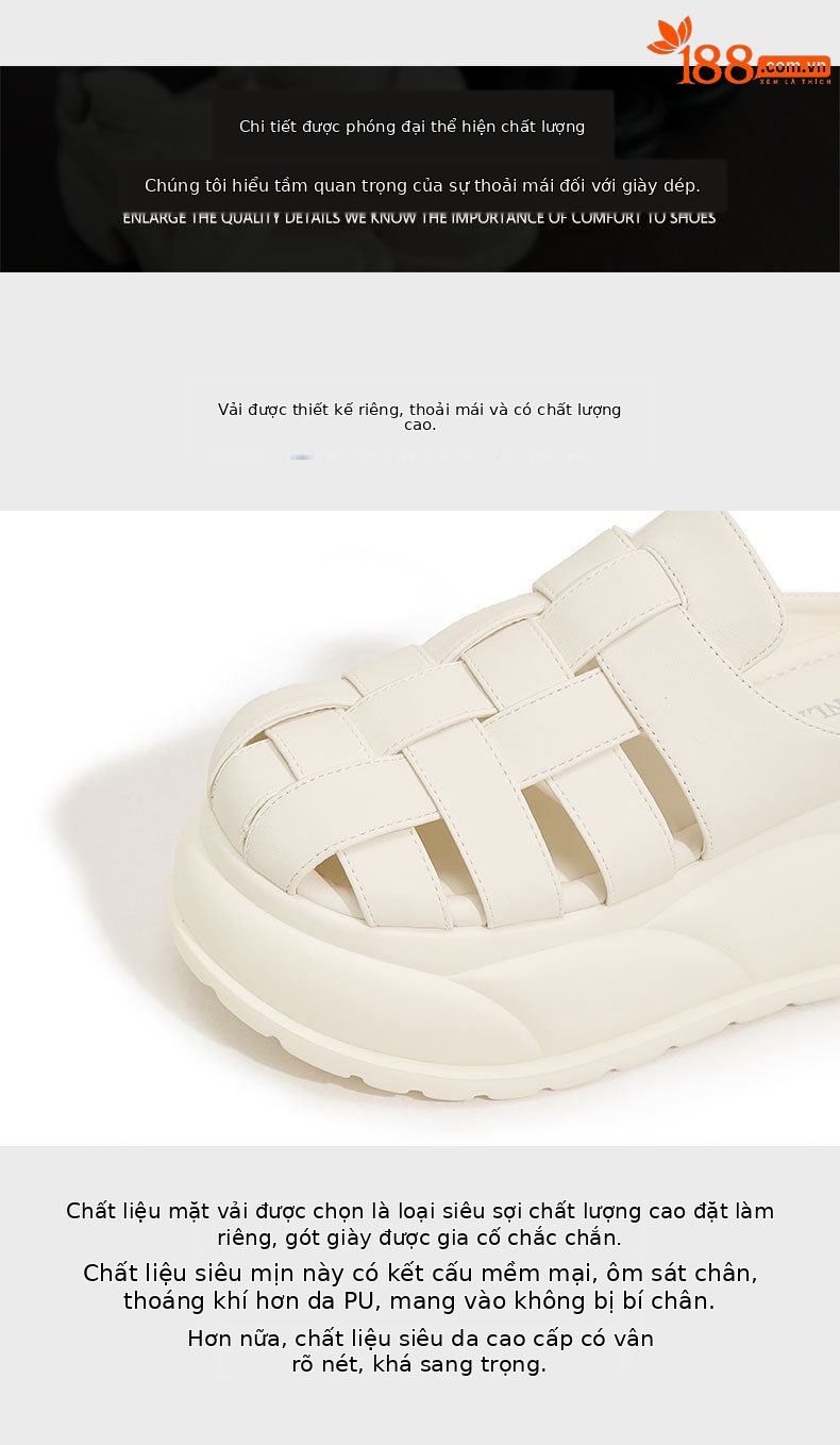 Dép sandal nữ xỏ ngón đế bệt đan sợi phong cách La Mã — Đen, Len nguyên chất chi tiết 6