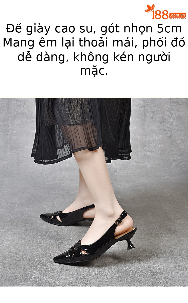 Sandal nữ bít mũi da sáng chế mũi nhọn gót nhọn hở gót — Xanh lục Xám chi tiết 1
