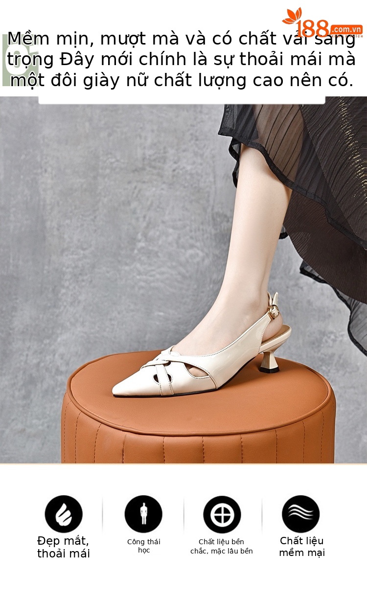 Sandal nữ bít mũi da sáng chế mũi nhọn gót nhọn hở gót — Xanh lục Xám chi tiết 5