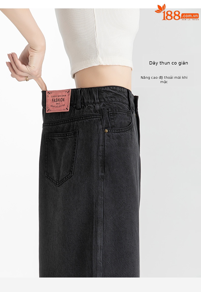 Chân váy bút chì denim Tencel cỡ lớn nữ xẻ tà dài vừa phải — Màu đen chi tiết 13
