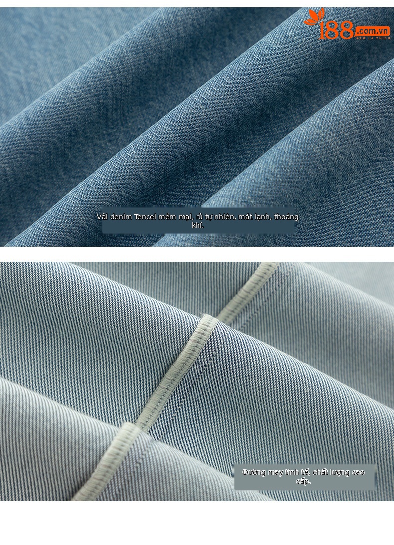 Chân váy bút chì denim Tencel cỡ lớn nữ xẻ tà dài vừa phải — Màu đen chi tiết 21