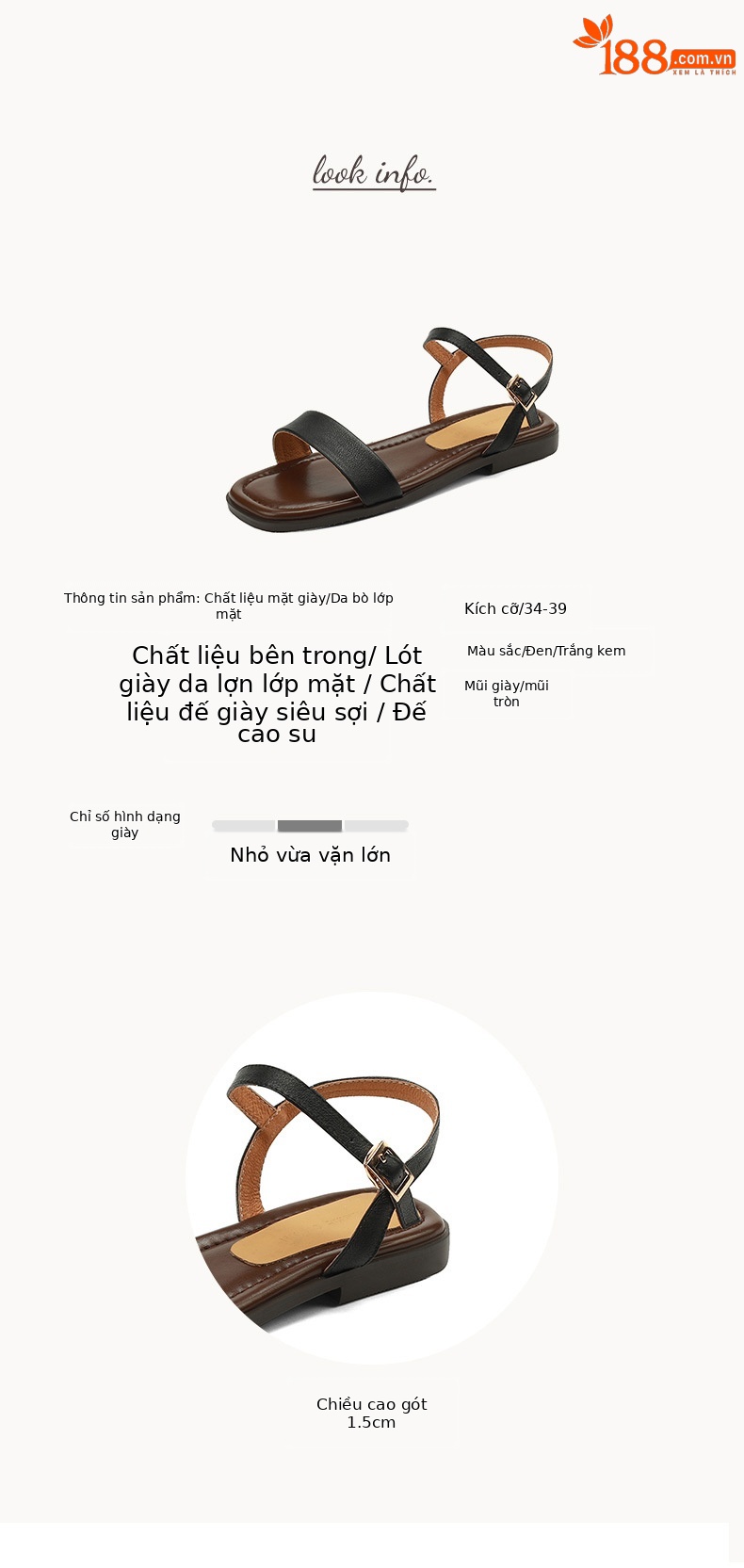 Sandal nữ quai ngang đế bệt hở mũi khóa gài đơn giản — Màu đen chi tiết 2