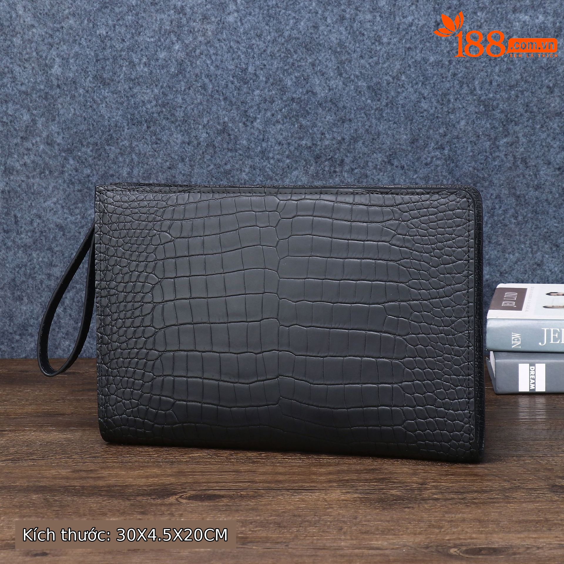 Túi clutch nam da vân cá sấu mờ nhiều ngăn thẻ dung tích lớn