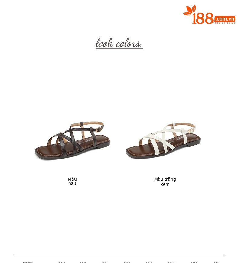 Dép sandal nữ xỏ ngón đế bệt da bò dệt hở mũi phong cách La Mã — Màu nâu chi tiết 3