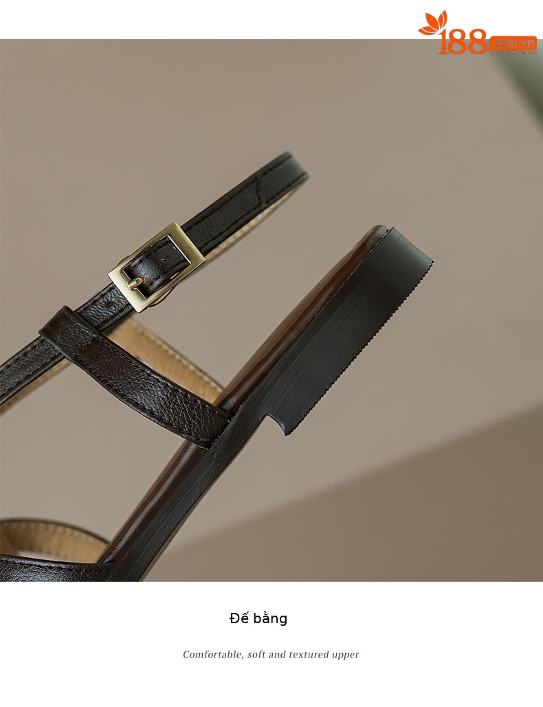 Dép sandal nữ xỏ ngón đế bệt da bò dệt hở mũi phong cách La Mã — Màu nâu chi tiết 12