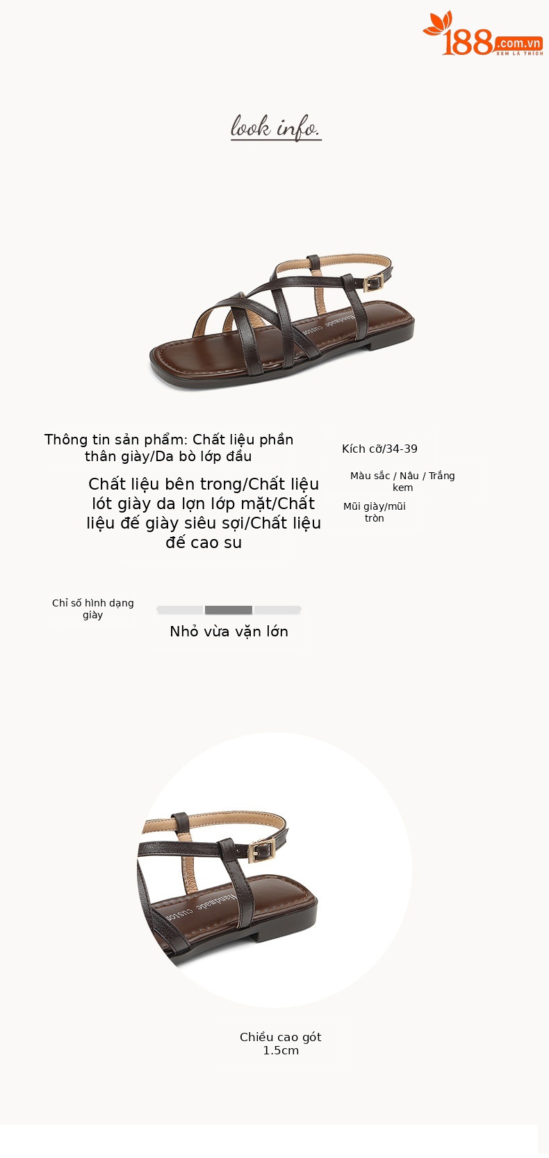 Dép sandal nữ xỏ ngón đế bệt da bò dệt hở mũi phong cách La Mã — Màu nâu chi tiết 2