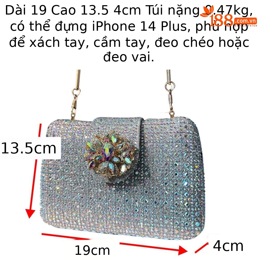Túi clutch dạ hội đính đá lấp lánh – phụ kiện sành điệu cho nàng — Màu Sâm panh chi tiết 1