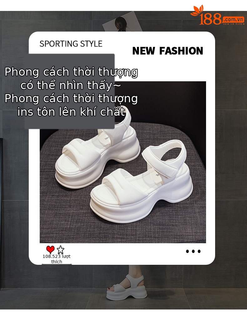 Dép sandal nữ đế dày quai chữ V mùa hè 2026 phong cách thể thao đa năng — M2589 màu trắng, M2589 màu be, M2589 màu đen chi tiết 3