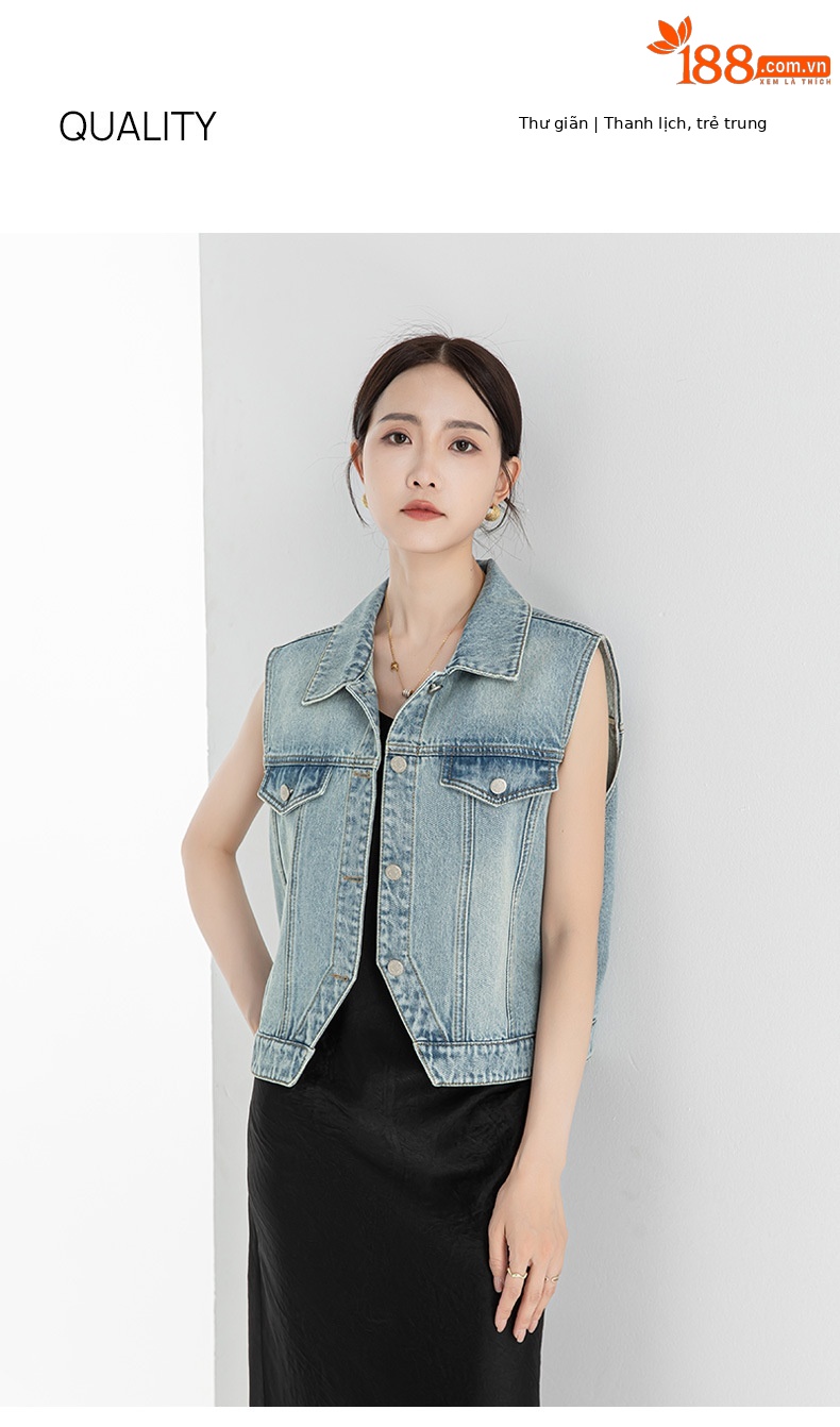 Áo gi lê bò mẫu ngắn Xinge không tay cạp cao cá tính thời trang tôn dáng mặc ngoài mùa hè — Màu xanh lam nhạt chi tiết 1