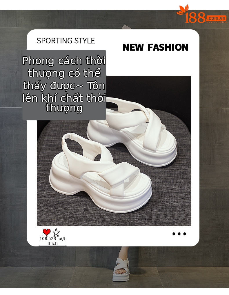 Dép sandal nữ đế dày tăng chiều cao phong cách thể thao mùa hè 2026 — M2591 màu be, M2591 màu đen, M2591 màu trắng chi tiết 3