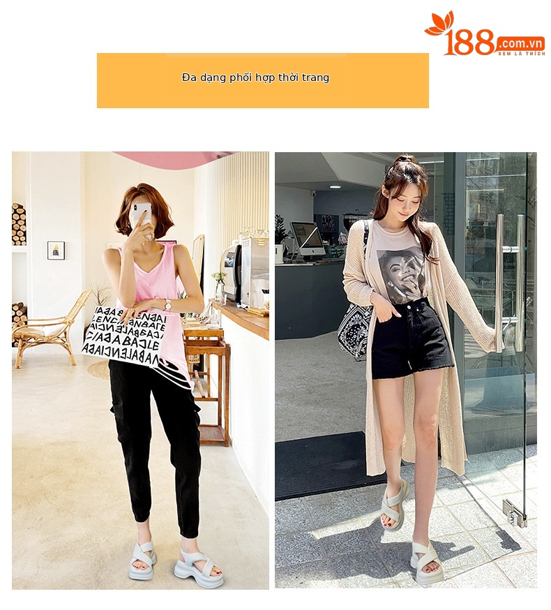 Dép sandal nữ đế dày tăng chiều cao phong cách thể thao mùa hè 2026 — M2591 màu be, M2591 màu đen, M2591 màu trắng chi tiết 6